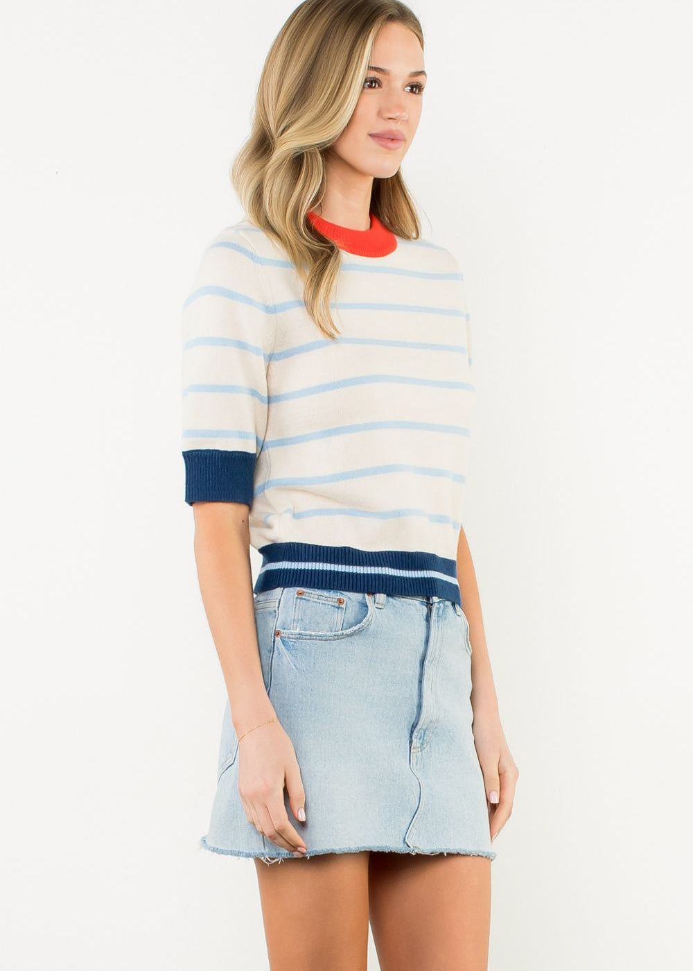 THML Color-block Stripe Crewneck Sweater