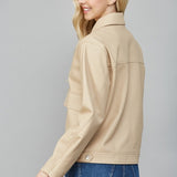 Sand Flap Pocket Faux Leather Jacket