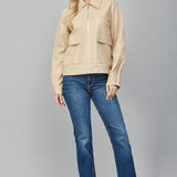 Sand Flap Pocket Faux Leather Jacket
