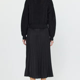 Black Pleated Sweater Midi Dress