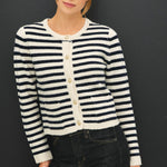 Navy and white striped cardigan