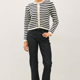 Navy and White Striped Cardigan Sweater