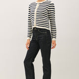 Navy and White Striped Cardigan Sweater