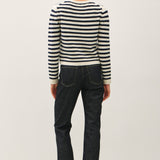 Navy and White Striped Cardigan Sweater