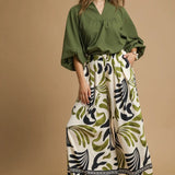 Olive Leafy Print Pants