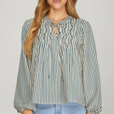 Striped Tie-Neck Blouse