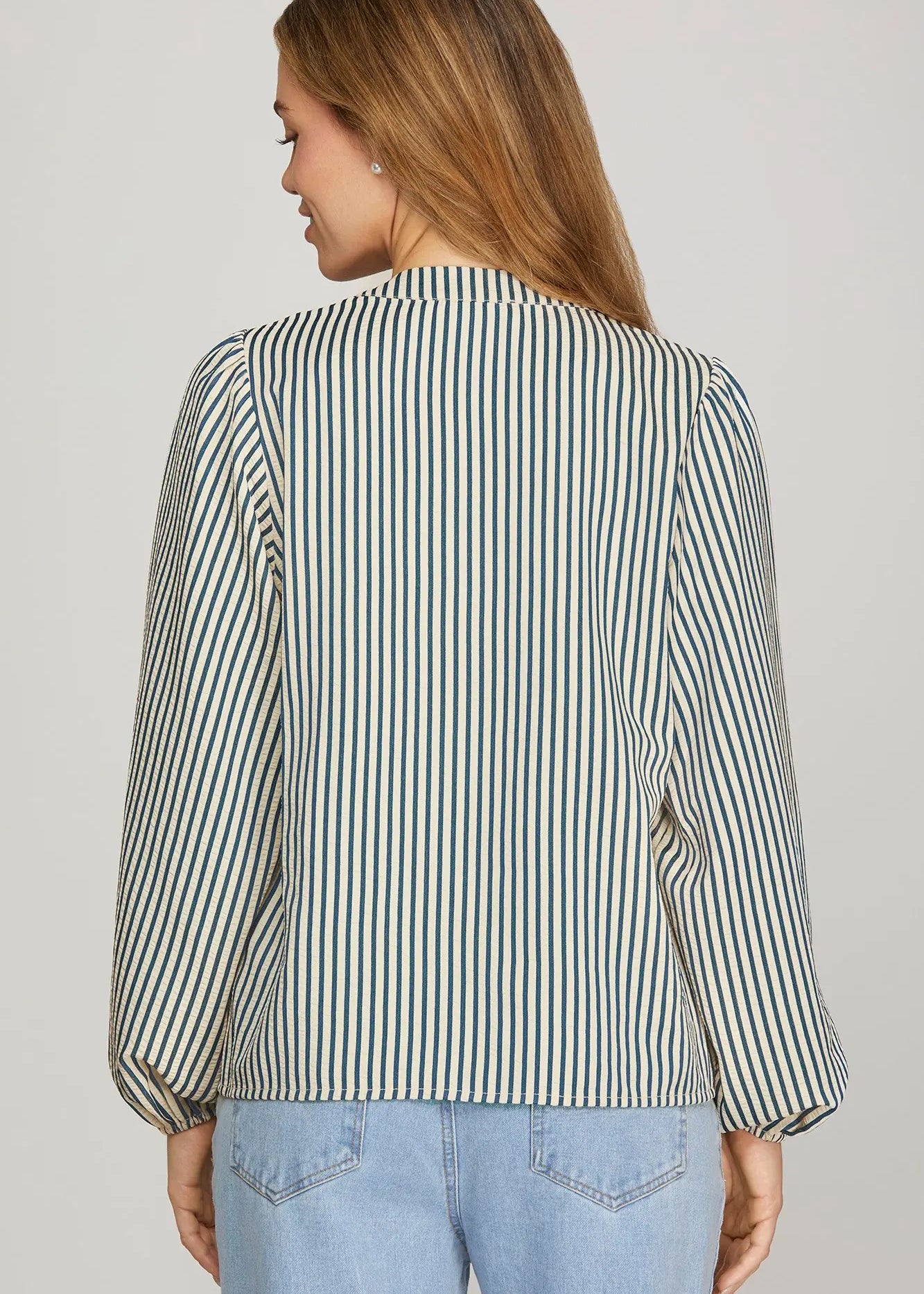 Striped Tie-Neck Blouse