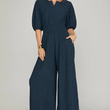 Navy Wide-Leg Jumpsuit