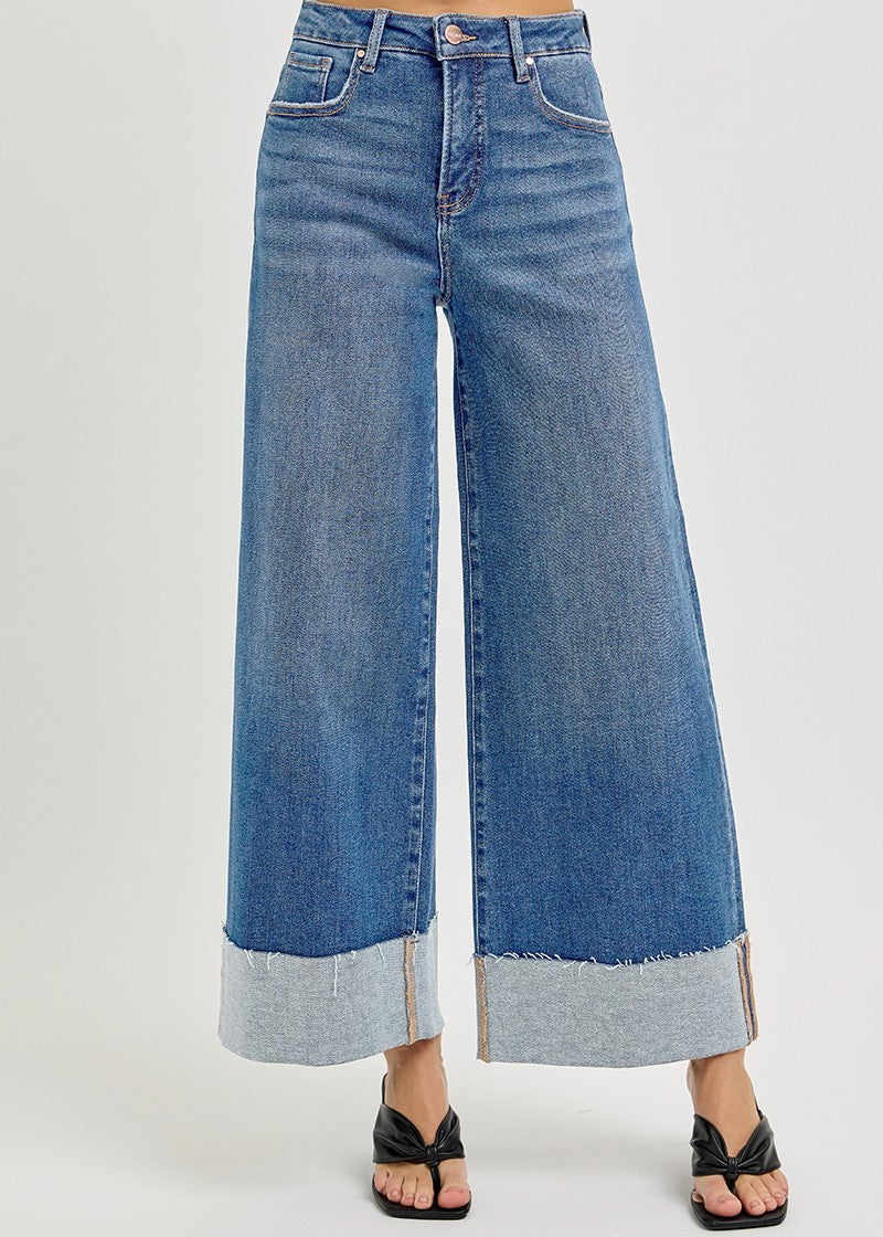 Wide Leg Cuffed Jeans