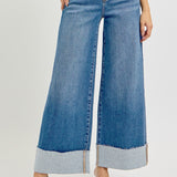 Wide Leg Cuffed Jeans