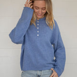 Henley Pullover Sweater - Dusty Blue