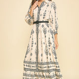 Boho Button-Down Maxi Dress with Belt