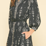 Boho Button-Down Maxi Dress with Belt - Black