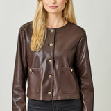 Faux Leather Jacket - Brown