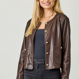 Faux Leather Jacket - Brown