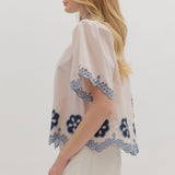 Scalloped Daisy Embroidered Blouse - Ecru