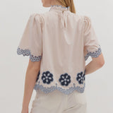 Scalloped Daisy Embroidered Blouse - Ecru