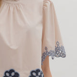 Scalloped Daisy Embroidered Blouse - Ecru