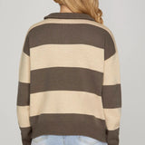 Striped Half-Zip Sweater - Mocha & Cream