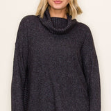 Cowl Neck Waffle Sweater - Gunmetal