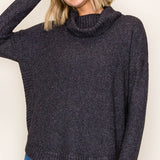 Cowl Neck Waffle Sweater - Gunmetal