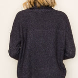 Cowl Neck Waffle Sweater - Gunmetal