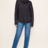 Cowl Neck Waffle Sweater - Gunmetal