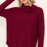 Cowl Neck Waffle Sweater - Burgundy