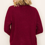 Cowl Neck Waffle Sweater - Burgundy