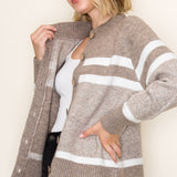 Stripe Cardigan Sweater - Taupe