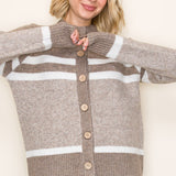 Stripe Cardigan Sweater - Taupe