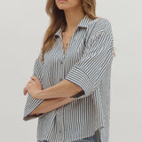 Striped Relaxed Button-Down Blouse