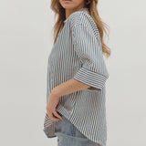 Striped Relaxed Button-Down Blouse