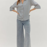 Striped Relaxed Button-Down Blouse