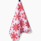 Geometry Snowy Days Red Tea Towel