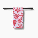 Geometry Snowy Days Red Tea Towel