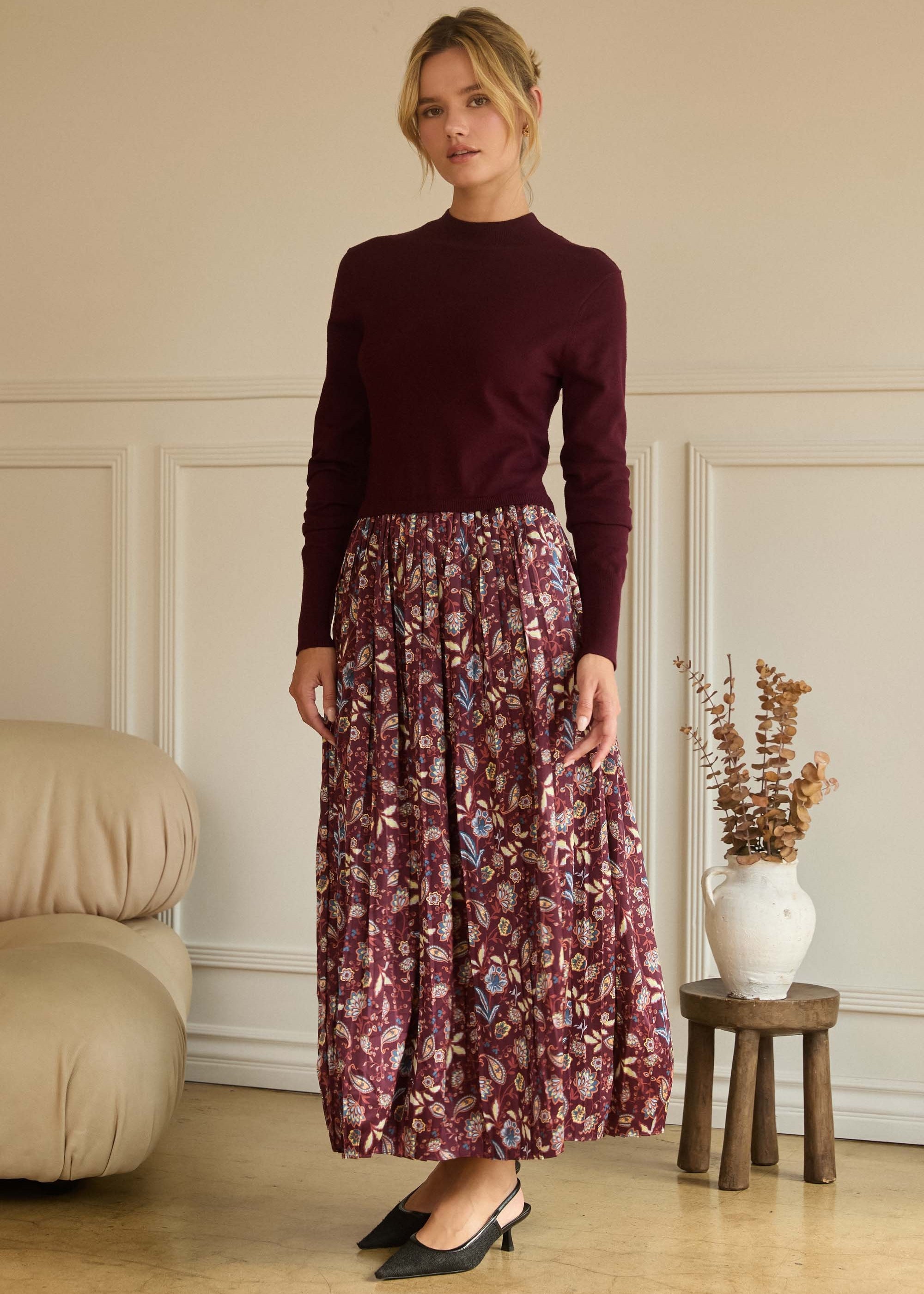 Burgundy Sweater Topped Dress