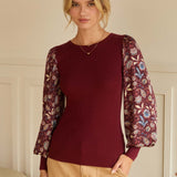 Burgundy Sweater w/Patterned Sleeves