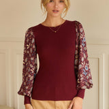 Burgundy Sweater w/Patterned Sleeves