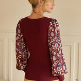Burgundy Sweater w/Patterned Sleeves