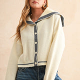 Sailor Style Cardigan - Off White/Navy