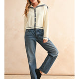 Sailor Style Cardigan - Off White/Navy