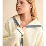 Sailor Style Cardigan - Off White/Navy