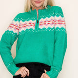 Half Zip Fair Isle Sweater - Green