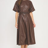 Faux Leather Long Mocha Mousse Dress