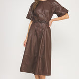 Faux Leather Long Mocha Mousse Dress