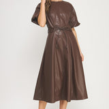 Faux Leather Long Mocha Mousse Dress