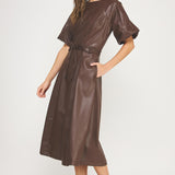 Faux Leather Long Mocha Mousse Dress