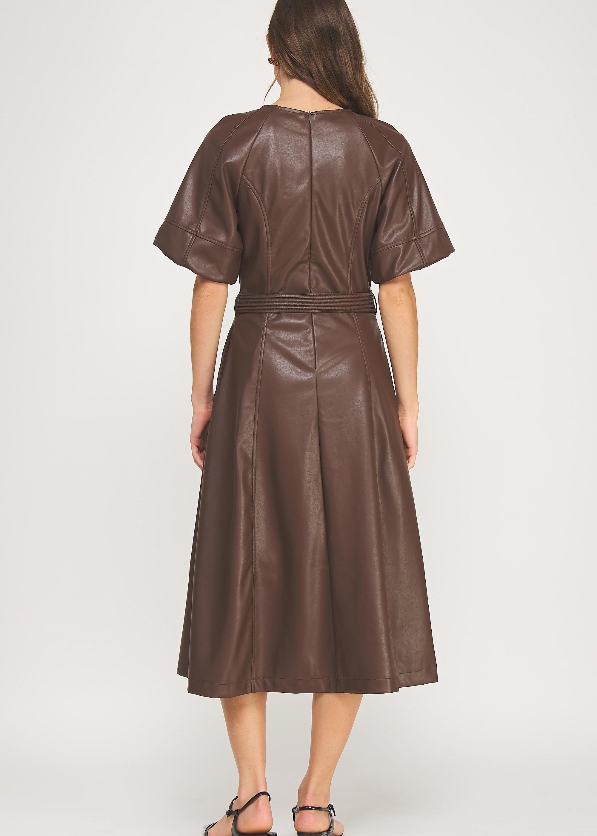 Faux Leather Long Mocha Mousse Dress