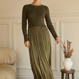 Olive Knit Top dress with Satin Skirt